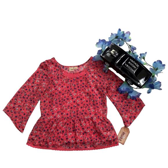 Mudd NWT Coral Floral Blouse Girls 10 - Picture 1 of 10